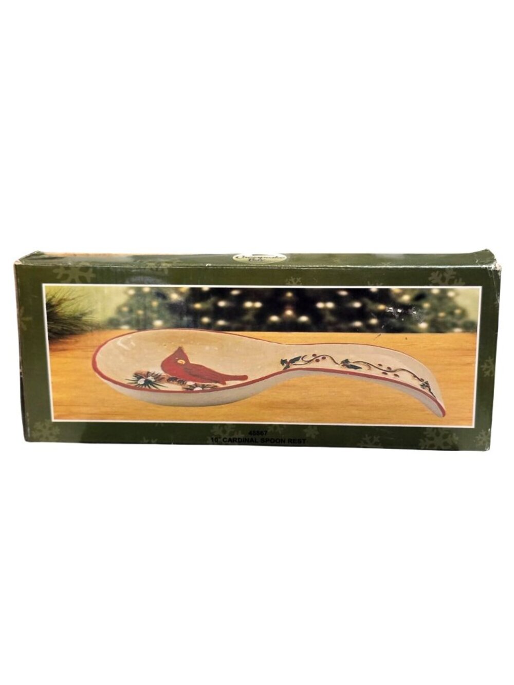 Christmas Bird Cardinal Ceramic Spoon Rest Holly Design Chesapeake Bay NIB